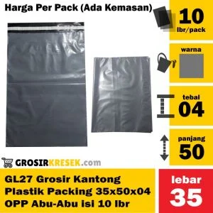 GL27 Kantong Plastik Packing OPP Polymailer 35x50x04 Abu-Abu isi 10Lbr