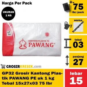 GP32 Grosir Kantong Plastik PAWANG PE uk 1 kg Tebal 15x27x03 75 lmbr
