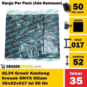GL34 Grosir Kantong Kresek ONYX Hitam 35x52x017 Pack Murah isi 50 lbr