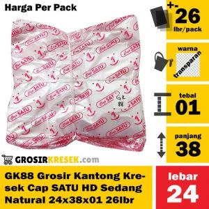 GK88 Grosir Kantong Kresek Cap SATU Sedang Natural HD 24x38x01 26 lbr