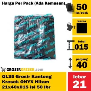 GL35 Grosir Kantong Kresek ONYX Hitam 21x40x015 Pack Murah isi 50 lbr