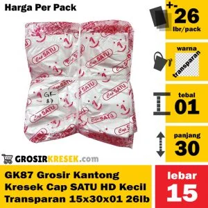 GK87 Grosir Kantong Kresek Cap SATU Kecil Transparan HD 15x30x01 26lbr