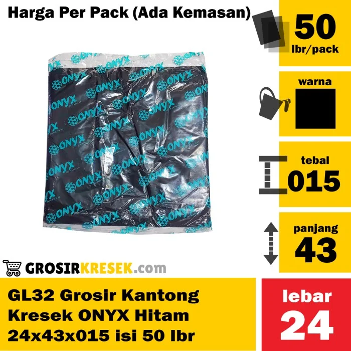 GL32 Grosir Kantong Kresek ONYX Hitam 24x43x015 Pack Murah isi 50 lbr