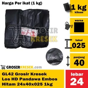 GL42 Grosir Kresek Los Murah HD Pandawa Embos Hitam 24x40x025 1kg