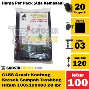 GL58 Grosir Kantong Kresek Sampah Trashbag Hitam 100x120x03 Pack 20lbr