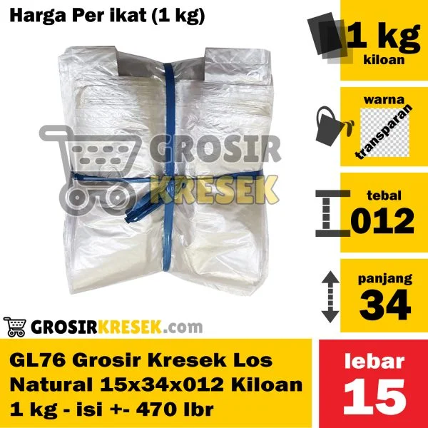 GL76 Grosir Kresek Los Natural 15x34x012 Kiloan 1 kg - isi +- 470 lbr