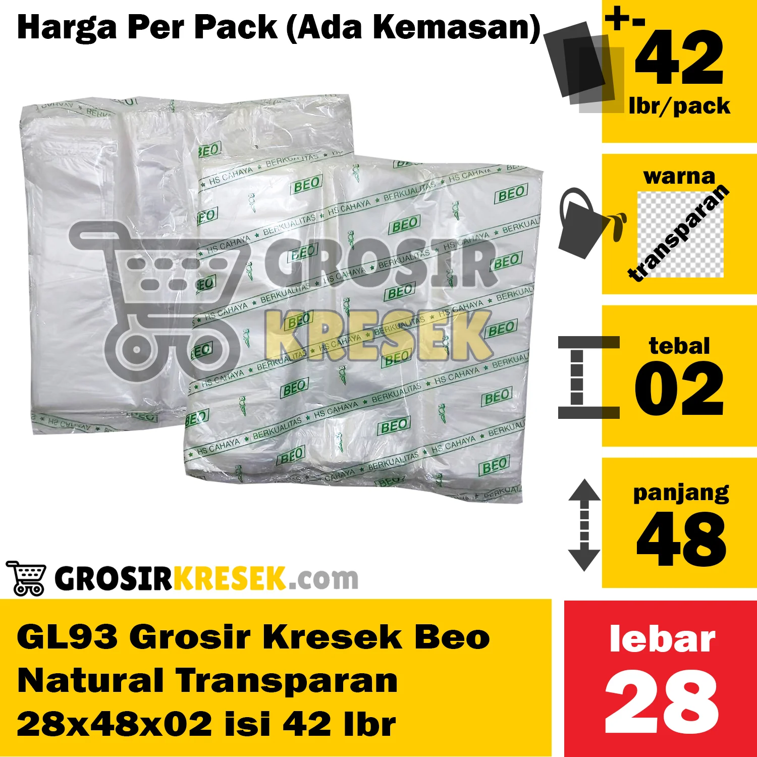 GL93 Grosir Kresek Beo 28x48x02 Kuah Tahan Panas Transparan 42 lbr