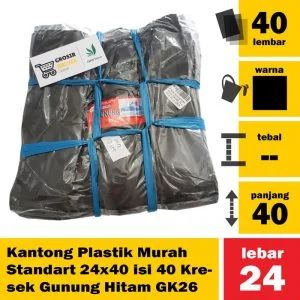 Kantong Plastik Murah Standart 24 x 40 isi 40 Kresek Gunung Hitam GK26