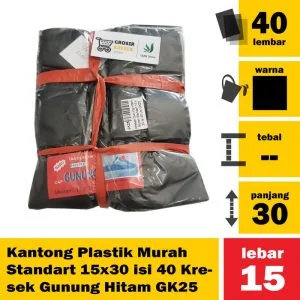 Kantong Plastik Murah Standart 15 x 30 isi 40 Kresek Gunung Hitam GK25