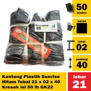 Kantong Plastik Sunrise Hitam Tebal 21 x 02 x 40 Kresek isi 50 lb GK22