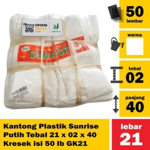 Kantong Plastik Sunrise Putih Tebal 21 x 02 x 40 Kresek isi 50 lb GK21