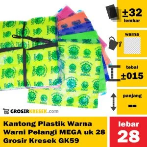 Kantong Plastik Warna Warni Pelangi MEGA uk 28 Grosir Kresek GK59