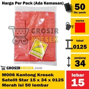 M006 Grosir Kantong Kresek Satelit Star 15 x 34 x 0125 Merah isi 50lbr