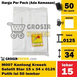 M007 Grosir Kantong Kresek Satelit Star 15 x 34 x 0125 Putih isi 50lbr