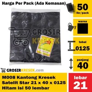 M008 Grosir Kantong Kresek Satelit Star 21 x 40 x 0125 Hitam isi 50lbr