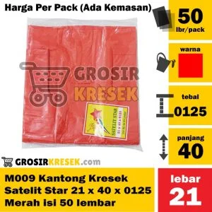 M009 Grosir Kantong Kresek Satelit Star 21 x 40 x 0125 Merah isi 50lbr