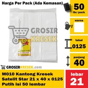 M010 Grosir Kantong Kresek Satelit Star 21 x 40 x 0125 Putih isi 50lbr