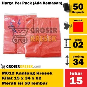 M012 Grosir Kantong Kresek Kilat 15 x 34 x 02 Merah isi 50 lembar