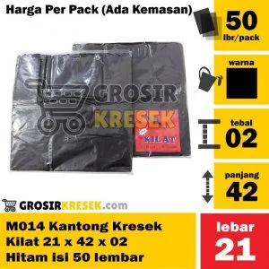 M014 Grosir Kantong Kresek Kilat 21 x 42 x 02 Hitam isi 50 lembar