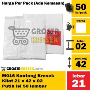 M016 Grosir Kantong Kresek Kilat 21 x 42 x 02 Putih isi 50 lembar