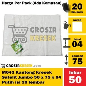 M043 Grosir Kantong Kresek Satelit Jumbo 50 x 75 x 04 Putih isi 20 lbr