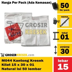 M044 Grosir Kantong Kresek Kilat 15 x 30 x 01 Natural isi 50 lbr Murah
