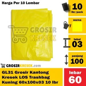 M050 Grosir Plastik Sampah LOS Trashbag Kuning 60x100x03 isi 50 Lembar