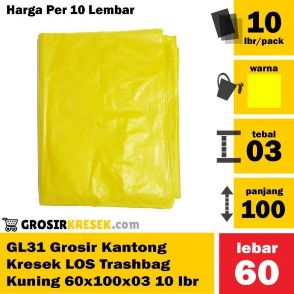 GL31 Grosir Plastik Sampah LOS Trashbag Kuning 60x100x03 isi 10 Lembar