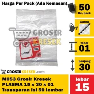 M053 Grosir Kresek PLASMA 15 x 30 x 01 Transparan isi 50 lembar Murah
