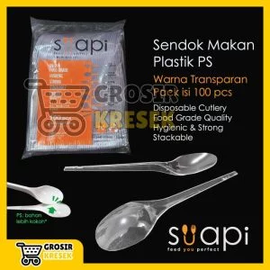 T088 Sendok Makan Plastik PS SUAPI Transparan 100pcs Food Grade Grosir  - Grosir GK Food Packaging