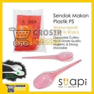 T089 Sendok Makan Plastik PS SUAPI Warna Merah 50pcs Food Grade Grosir