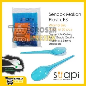 T090 Sendok Makan Plastik PS SUAPI Warna Biru 50 pcs Food Grade Grosir