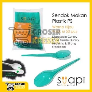 T091 Sendok Makan Plastik PS SUAPI Warna Hijau 50pcs Food Grade Grosir