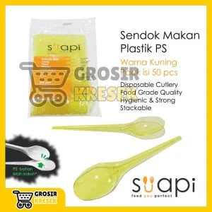 T093 Sendok Makan Plastik PS SUAPI Kuning isi 50 pcs Food Grade Grosir