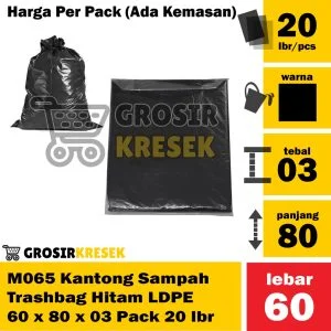 M065 Plastik Sampah Grosir Kresek 60x80x03 Trashbag Hitam LDPE 20 lbr - Plastik Sampah Murah