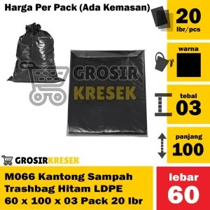 M066 Plastik Sampah Grosir Kresek 60x100x03 Trashbag Hitam LDPE 20 lbr Murah