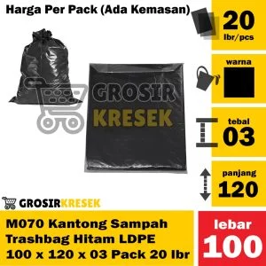 M070 Plastik Sampah Grosir Kresek 100x120x03 Trashbag Hitam LDPE isi 20lbr