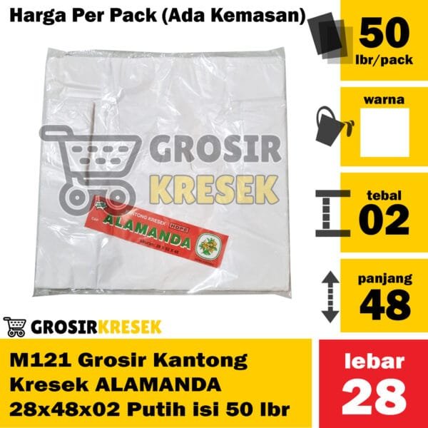 M121 Grosir Kantong Kresek Alamanda 28x48x02 Warna Putih - Pack isi 50 lembar