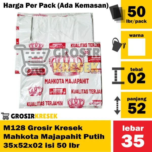 M128 Grosir Kantong Kresek 35x52x02 Mahkota Majapahit Warna Putih - Pack isi 50 lembar