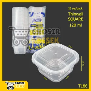 T186 Thinwall Victory Square 120 ml isi 25 set Kotak Makan Plastik Murah