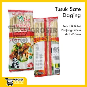 T196 Tusuk Sate Daging Merk Atoz Panjang 20 cm Tebal Diameter 2,5 mm isi 150 gram Kuat Irit Maranggi Grosir - Higienis dan ISO