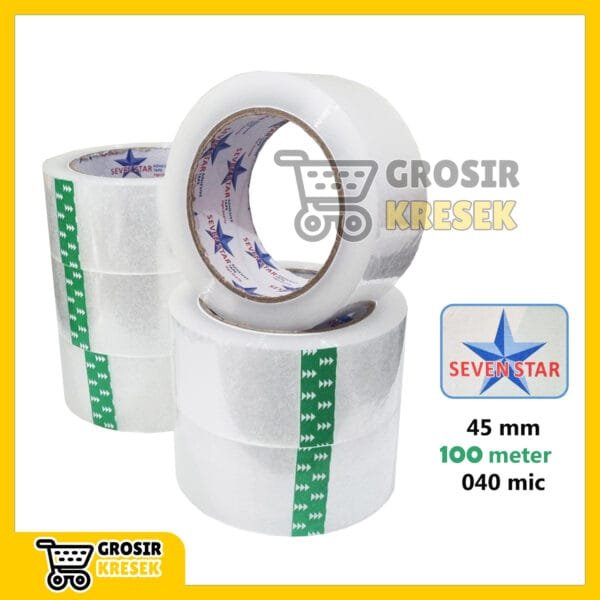 T210 Lakban Bening SEVEN STAR 45mm 100 METER 040mic - Plester Clear Tape Transparan